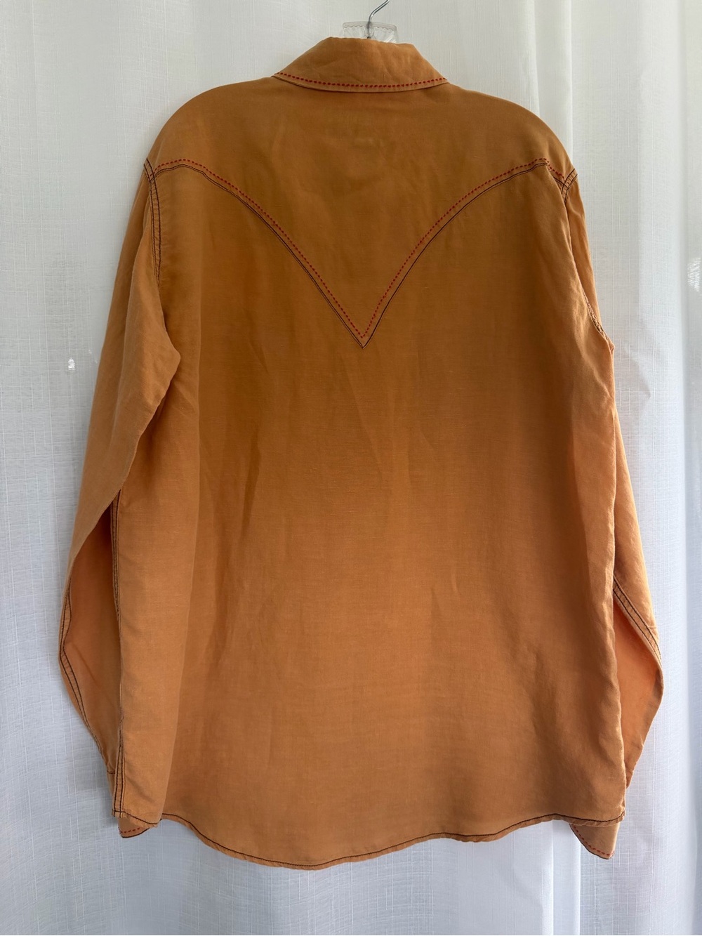 Ryan Michael Men’s Large Linen Blend Western Shirt Sunset Orange Embroidered - Picture 3 of 8